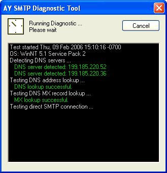 Screenshot of SMTP Diagnostic Tool